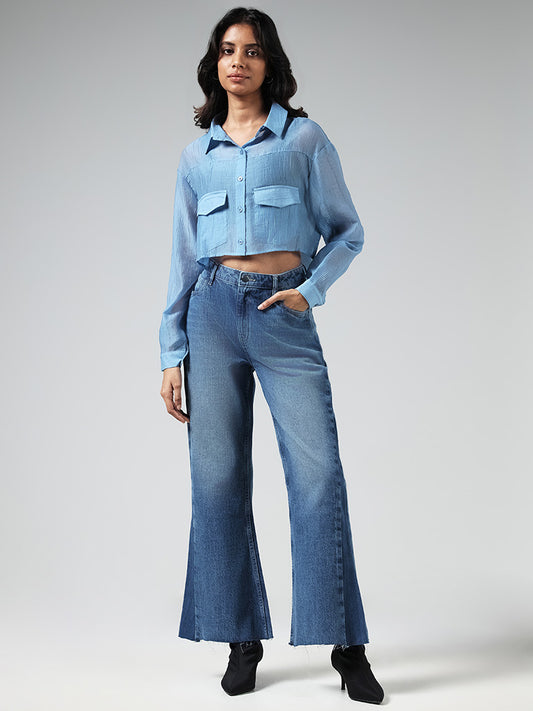 Nuon Solid Blue Crop Shirt