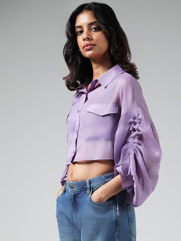 Nuon Solid Purple Crop Shirt