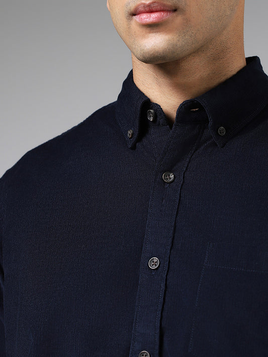 WES Casuals Navy Slim Fit Corduroy Shirt