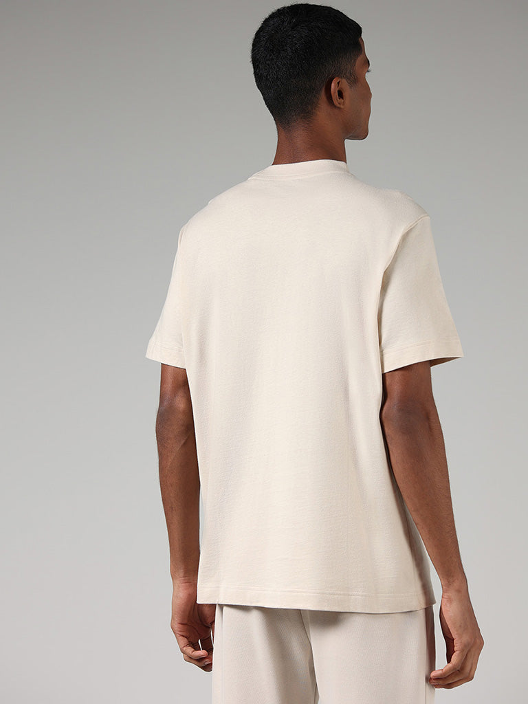 Studiofit Solid Beige Cotton T-Shirt