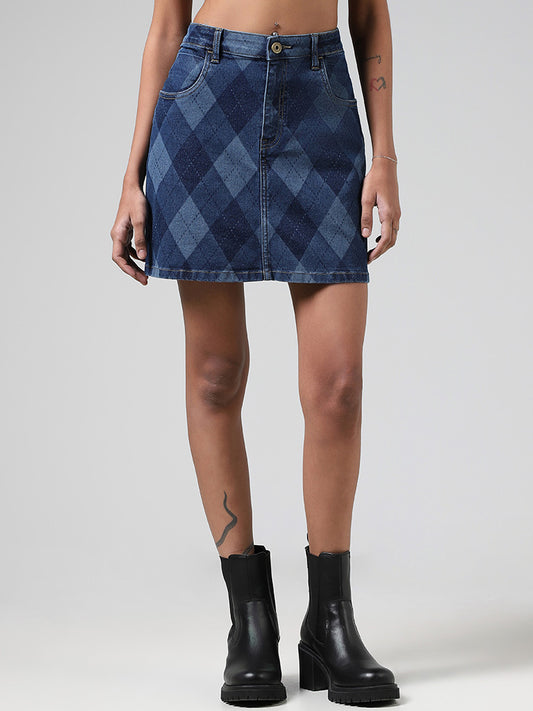 Nuon Mid Blue Printed Mini Denim Skirt