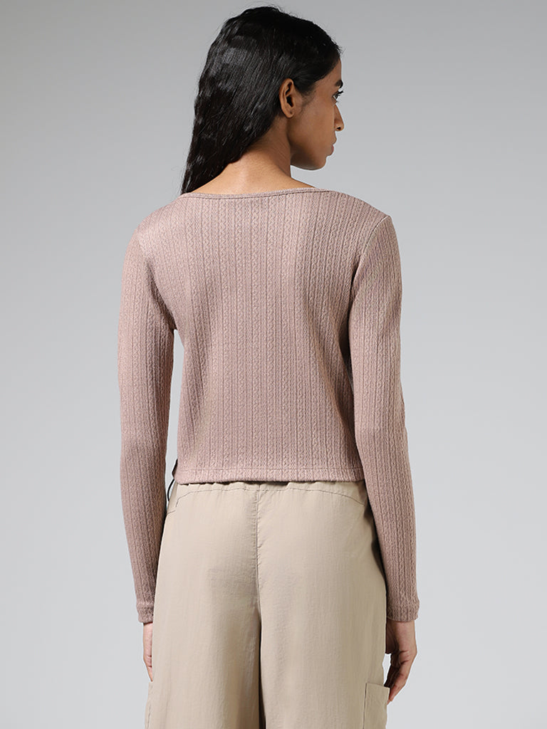 Nuon Beige Self-Patterned Sweater