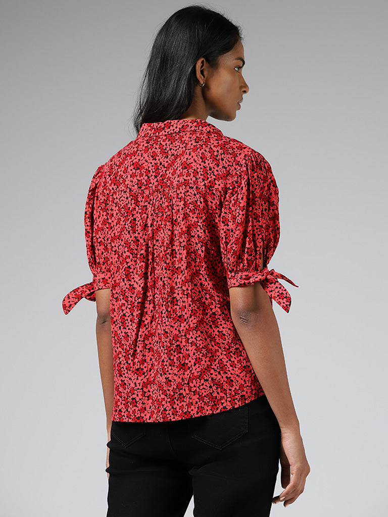 LOV Red Ditsy Floral Printed Tie-Up Shirt