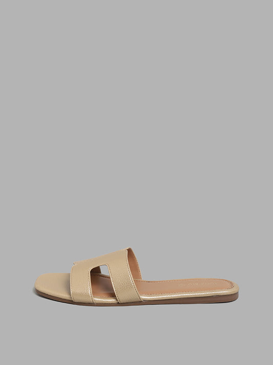 LUNA BLU Gold Slip-On Sandals