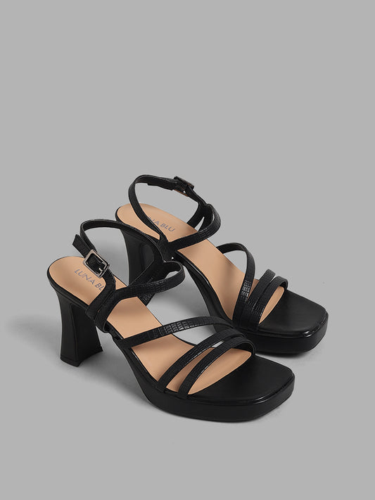 LUNA BLU Black Sling-Back Heels Sandals