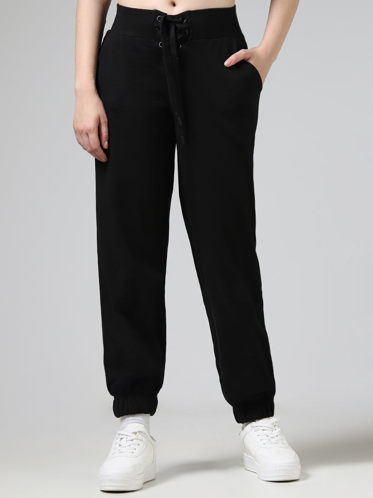 Solid black joggers clearance
