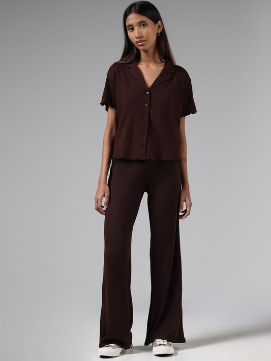 Superstar Solid Dark Brown Cross Waistband Trousers