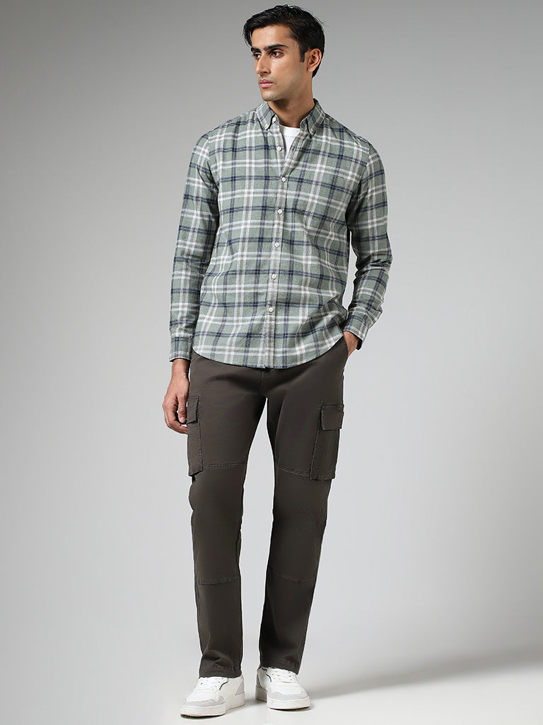 WES Casuals Solid Olive Relaxed Fit Cargo Chinos