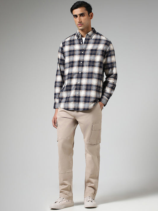 WES Casuals Solid Beige Relaxed Fit Cargo Chinos