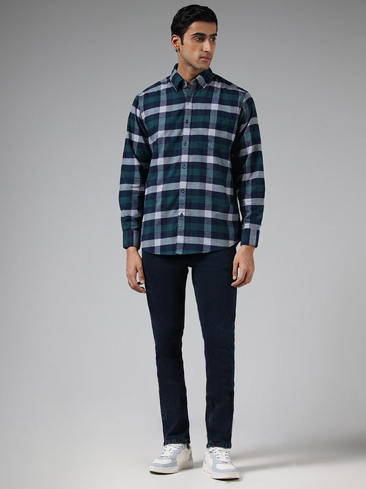 WES Casuals Green Checked Cotton Relaxed-Fit Shirt