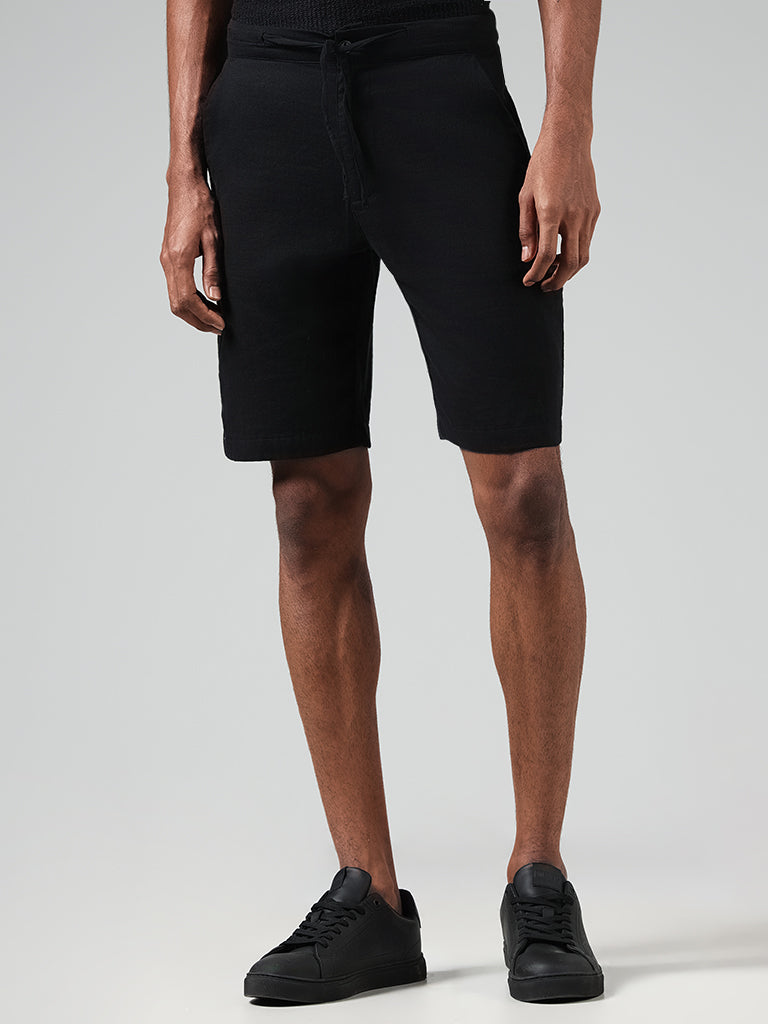 ETA Solid Black Slim Fit Shorts