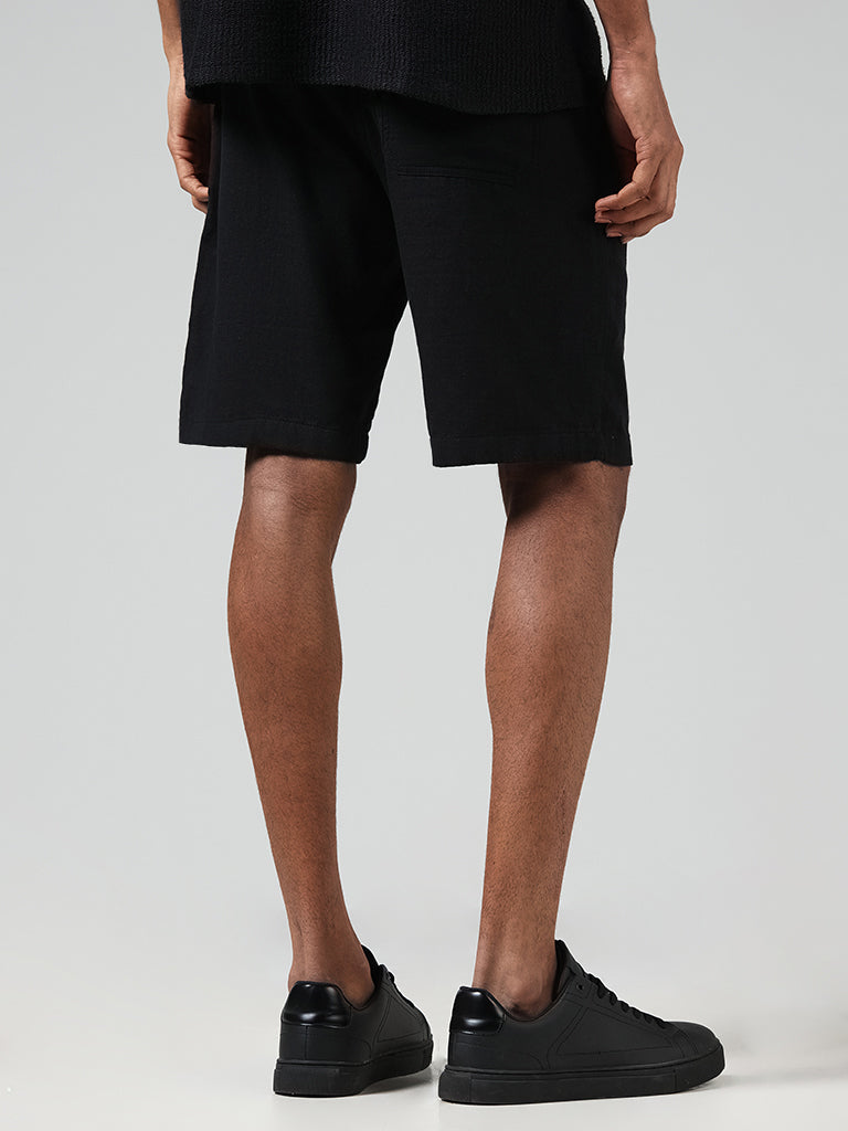 ETA Solid Black Slim Fit Shorts