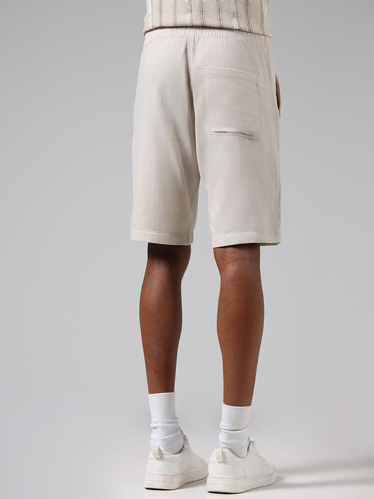 ETA Solid Beige Cotton Slim Fit Shorts