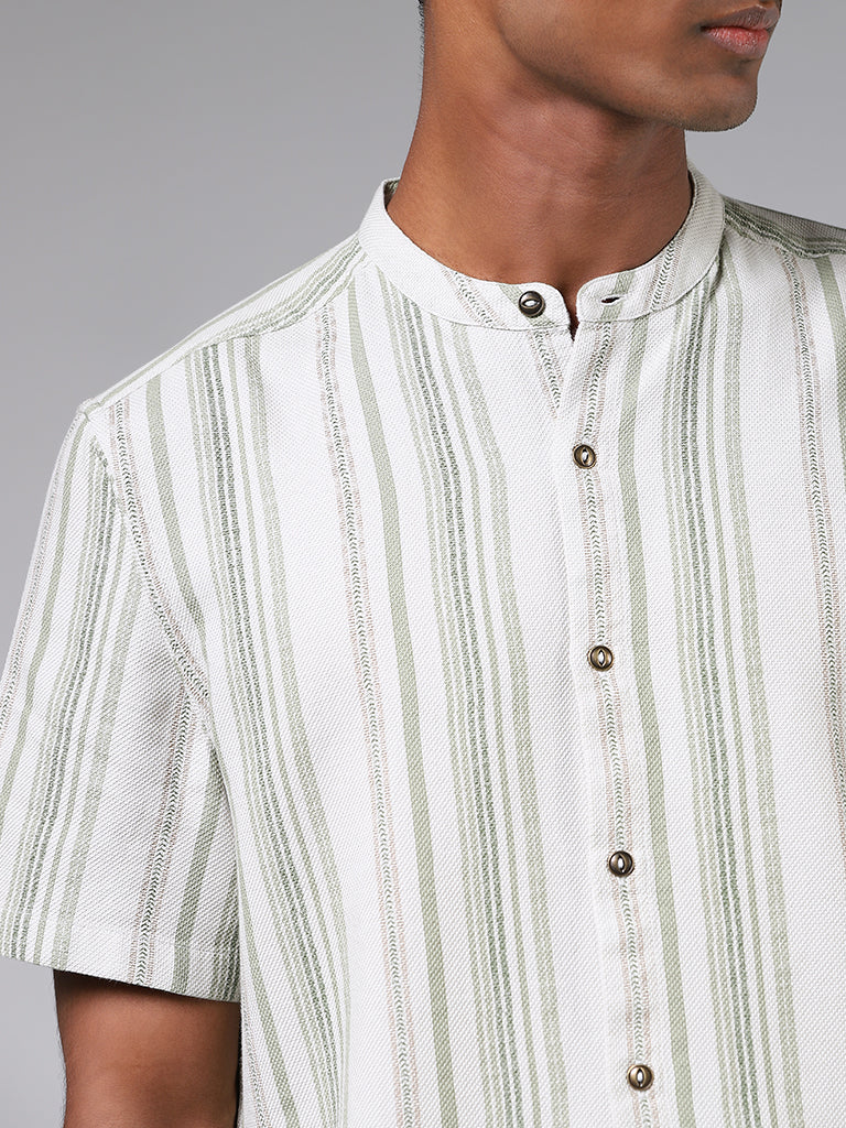 ETA Sage Green Striped Resort Fit Shirt