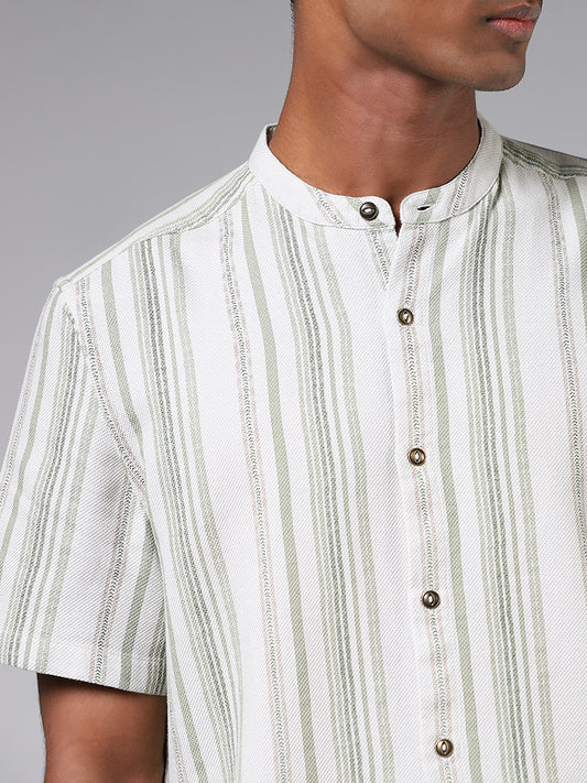 ETA Sage Green Striped Resort-Fit Shirt