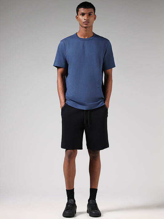 Studiofit Solid Blue Cotton Relaxed Fit T-Shirt