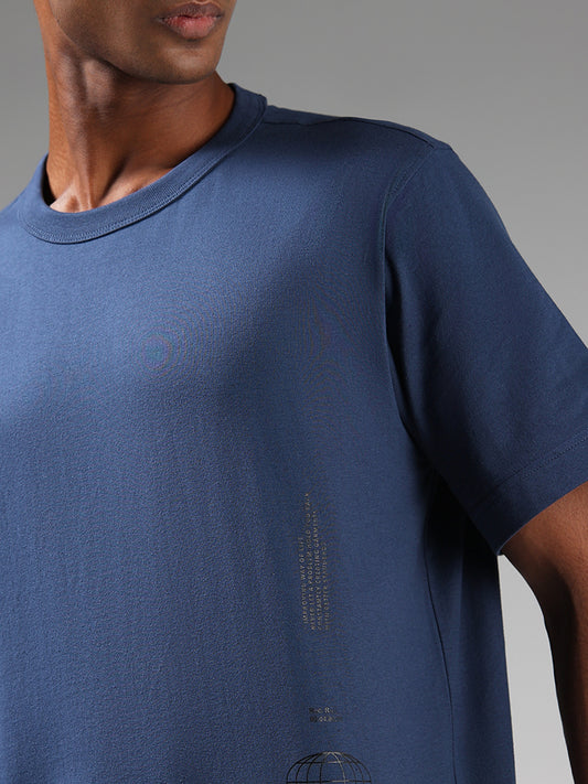 Studiofit Solid Blue Cotton Relaxed-Fit T-Shirt