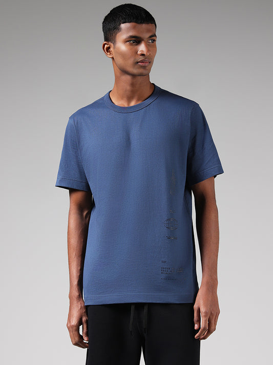 Studiofit Solid Blue Relaxed Fit T-Shirt