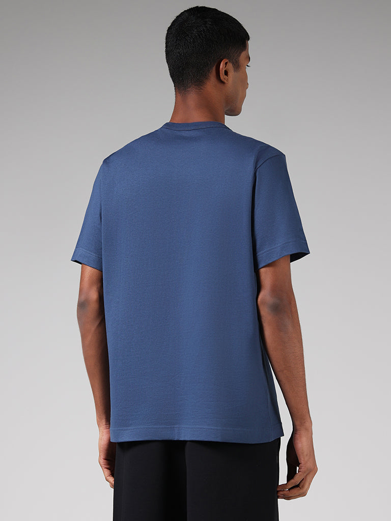 Studiofit Solid Blue Relaxed Fit T-Shirt