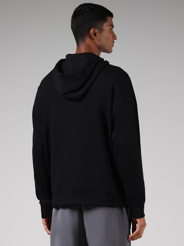 Studiofit Black Typographic Printed Relaxed Fit Hoodie