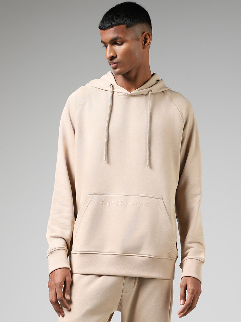Studiofit Beige Cotton Blend Relaxed Fit Hoodie