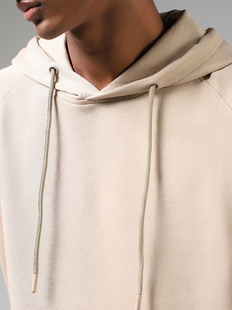 Studiofit Beige Cotton Blend Relaxed Fit Hoodie
