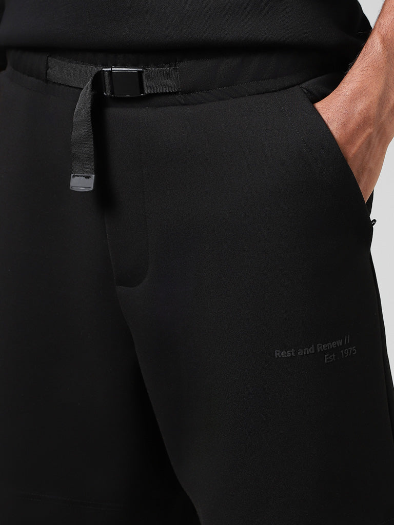 Studiofit Black Typographic Relaxed Fit Running Shorts