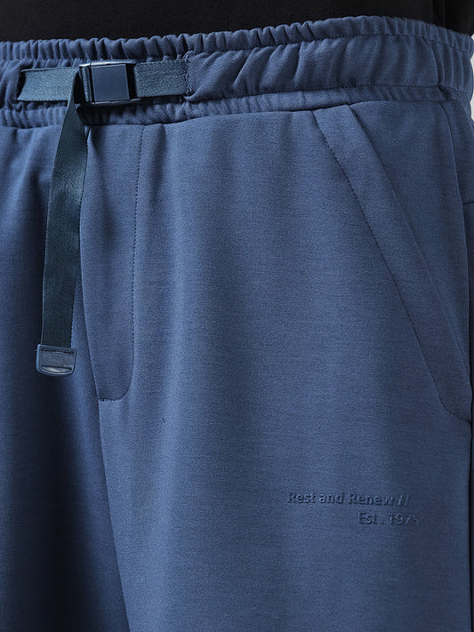 Studiofit Blue Typographic Relaxed Fit Running Shorts
