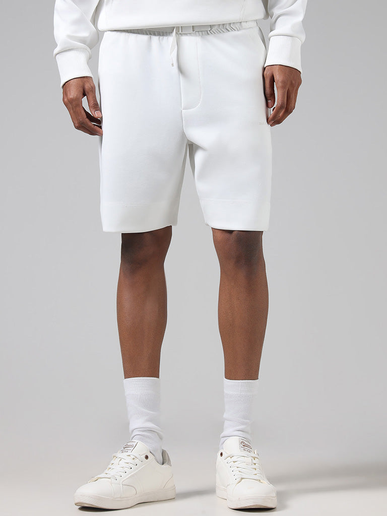 Studiofit Solid Off White Relaxed-Fit Mid-Rise Shorts