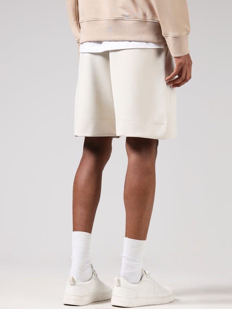 Studiofit Cream Typographic Relaxed Fit Running Shorts