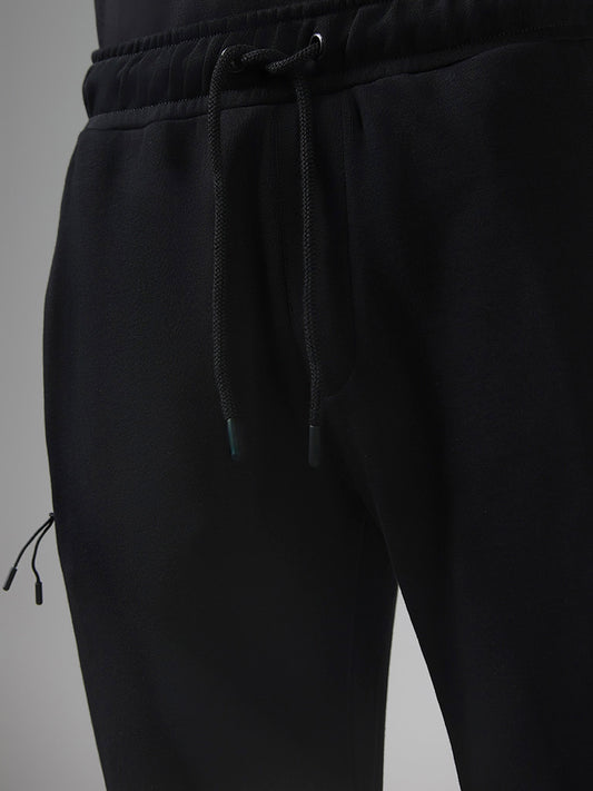 Studiofit Solid Black Mid Rise Relaxed Fit Track Pants