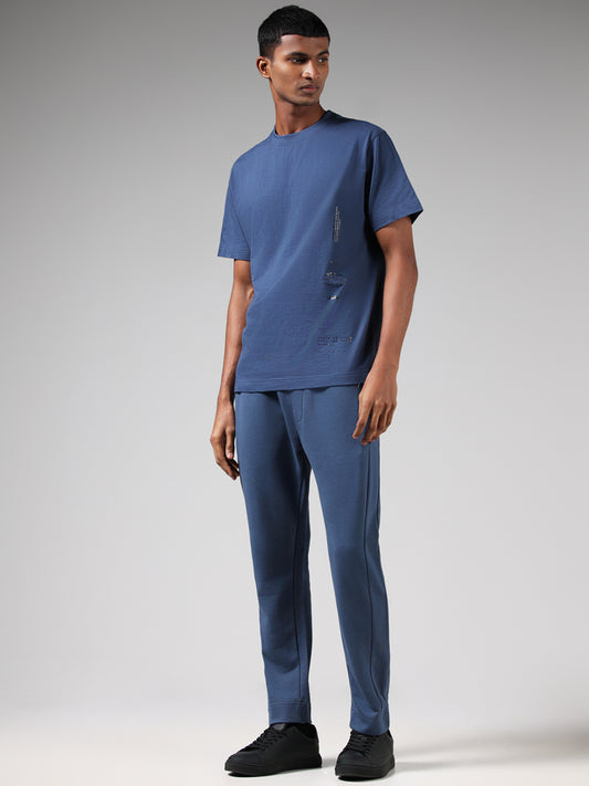 Studiofit Solid Blue Relaxed Fit Track Pants