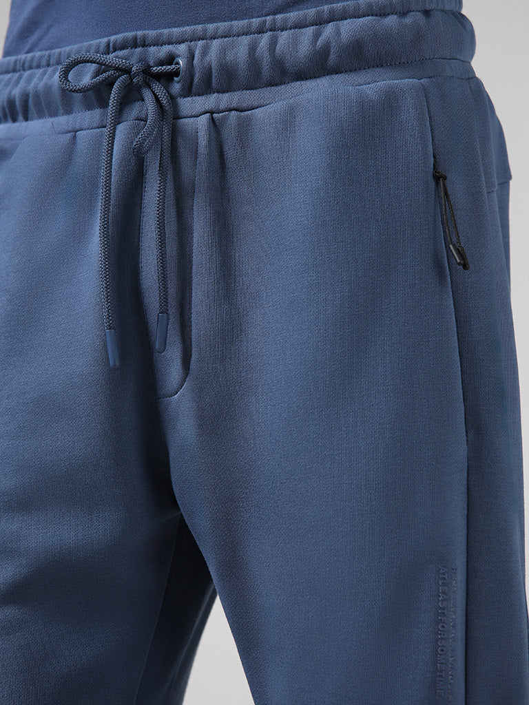 Studiofit Solid Blue Relaxed Fit Track Pants