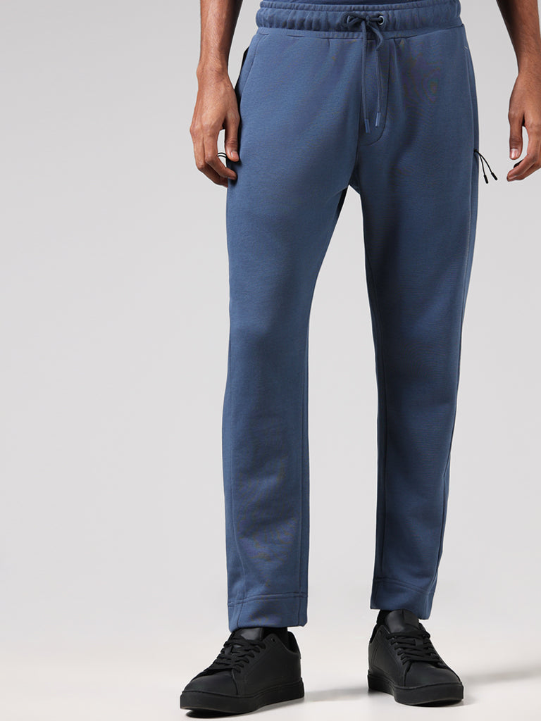 Studiofit Solid Blue Relaxed Fit Track Pants
