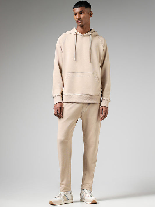 Studiofit Solid Beige Relaxed Fit Track Pants