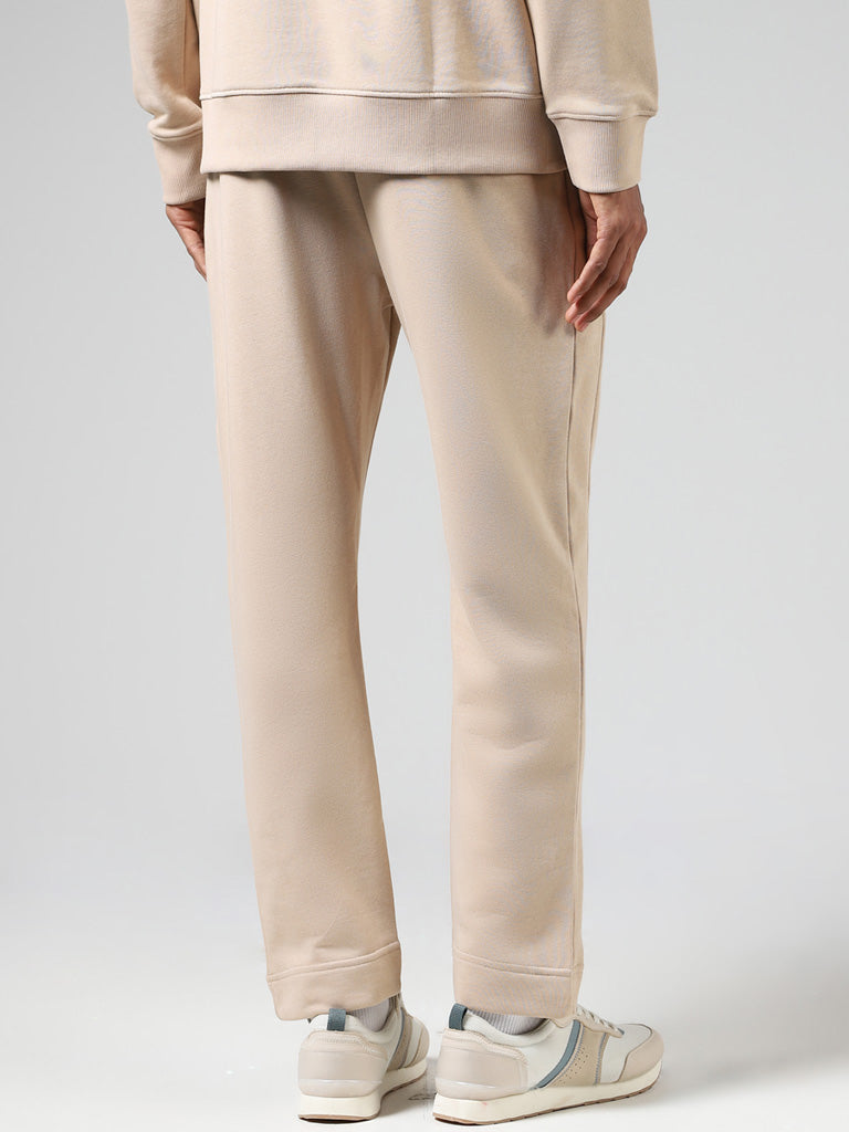 Studiofit Solid Beige Relaxed Fit Track Pants