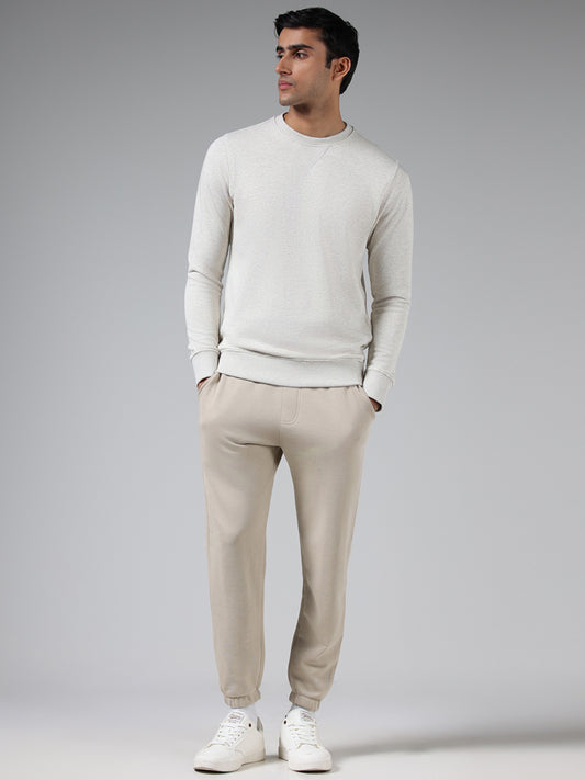 WES Lounge Solid Beige Mid-Rise Relaxed Fit Trackpants