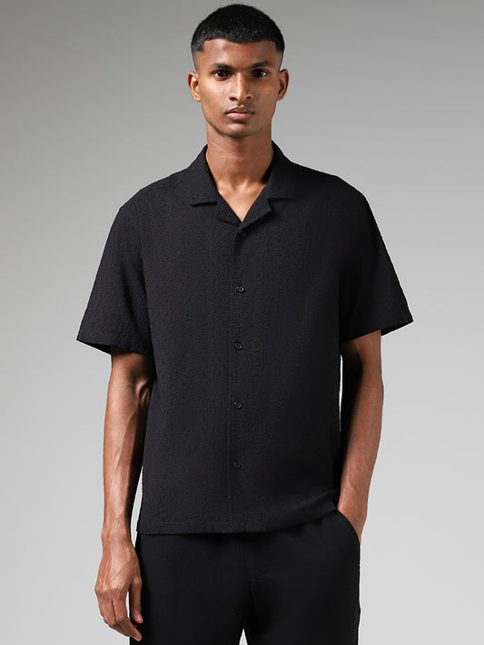 ETA Black Threadwork Embroidered Resort Fit Shirt