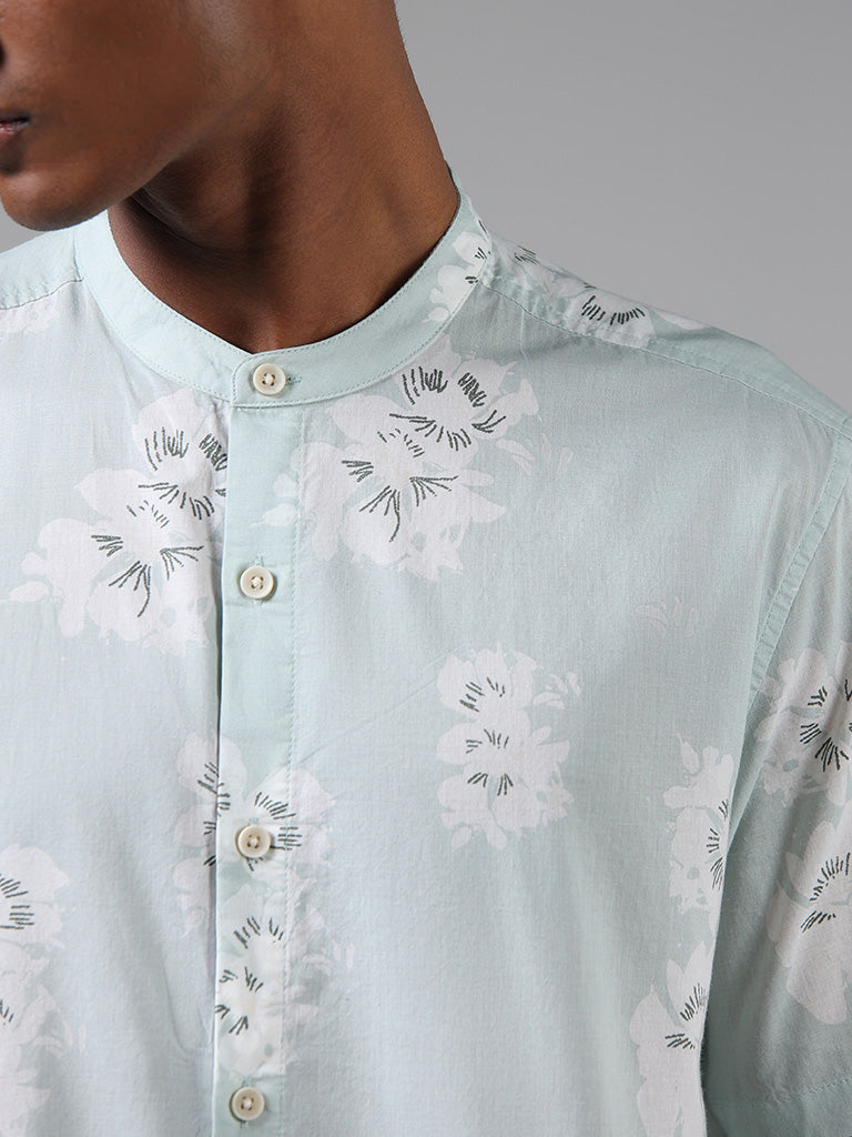 ETA Blue Floral Printed Cotton Resort Fit Shirt