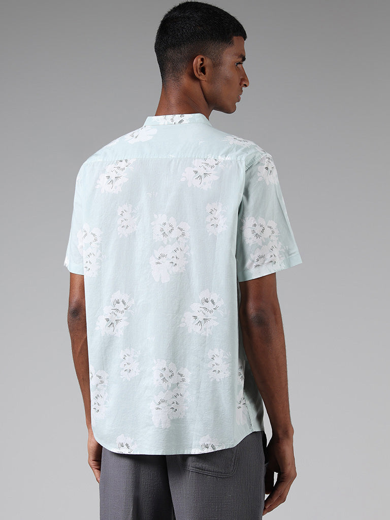 ETA Blue Floral Printed Cotton Resort Fit Shirt
