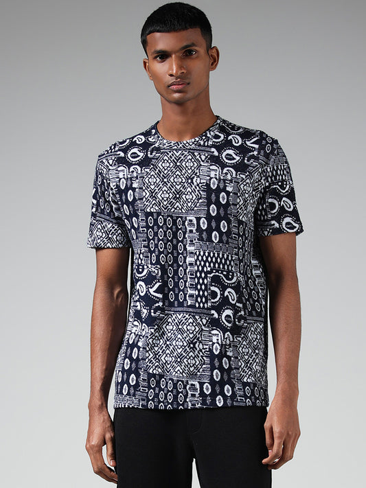 ETA Navy Printed Relaxed Fit T-Shirt