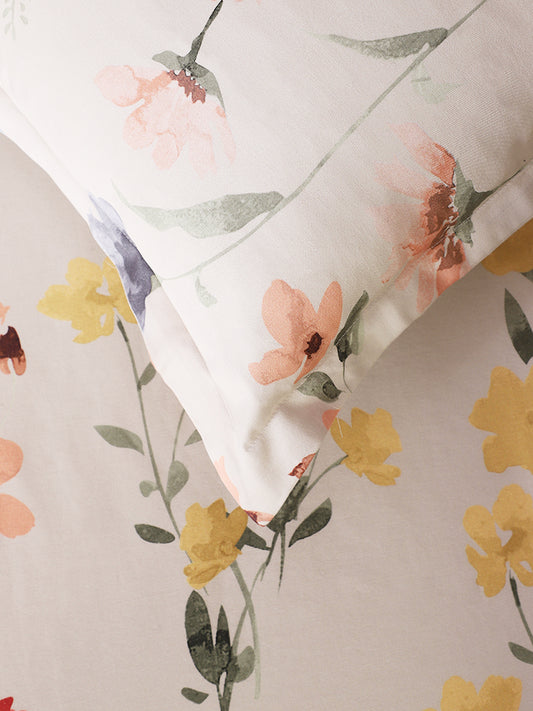 Westside Home Multicolour Floral Printed King Bed Flat Sheet and Pillowcase Set