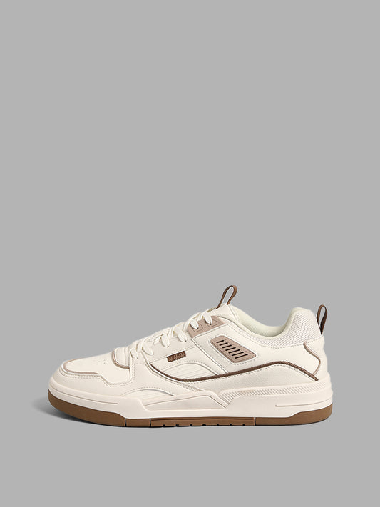 SOLEPLAY White & Beige Detail Lace-Up Sneakers