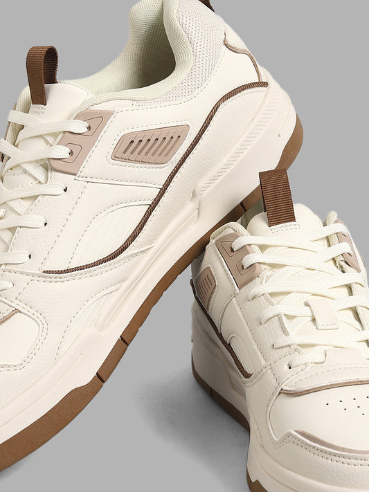 SOLEPLAY White & Beige Detail Lace-Up Sneakers