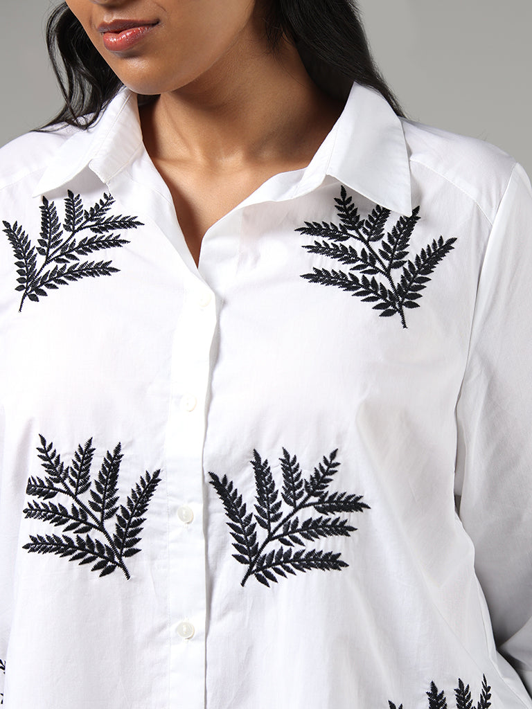 Gia White Leaf Embroidered Shirt