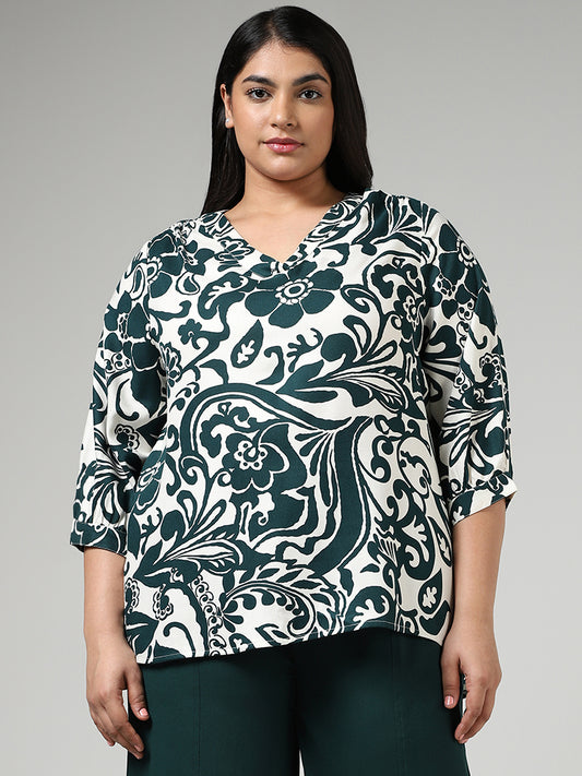 Gia White & Green Floral Printed Top
