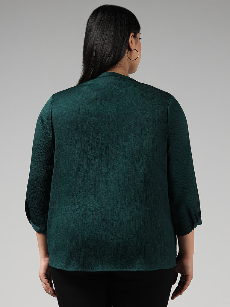 Gia Solid Green Button Down Pleated Top