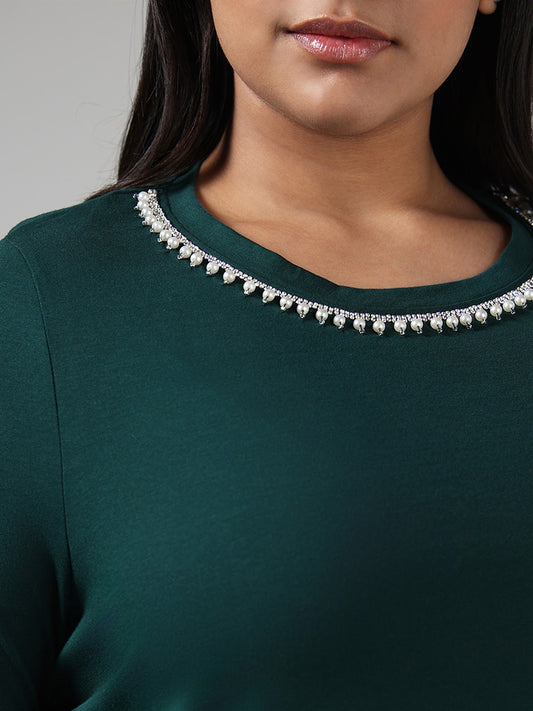 Gia Green Sequined Neck T-Shirt