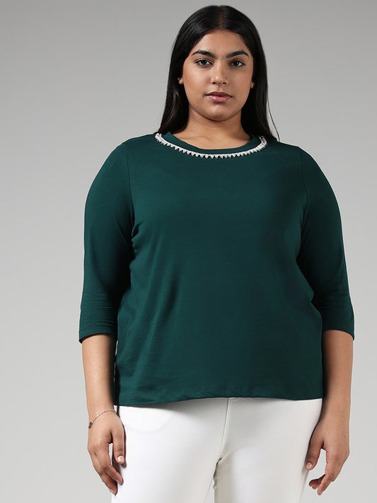 Gia Green Sequined Neck T-Shirt