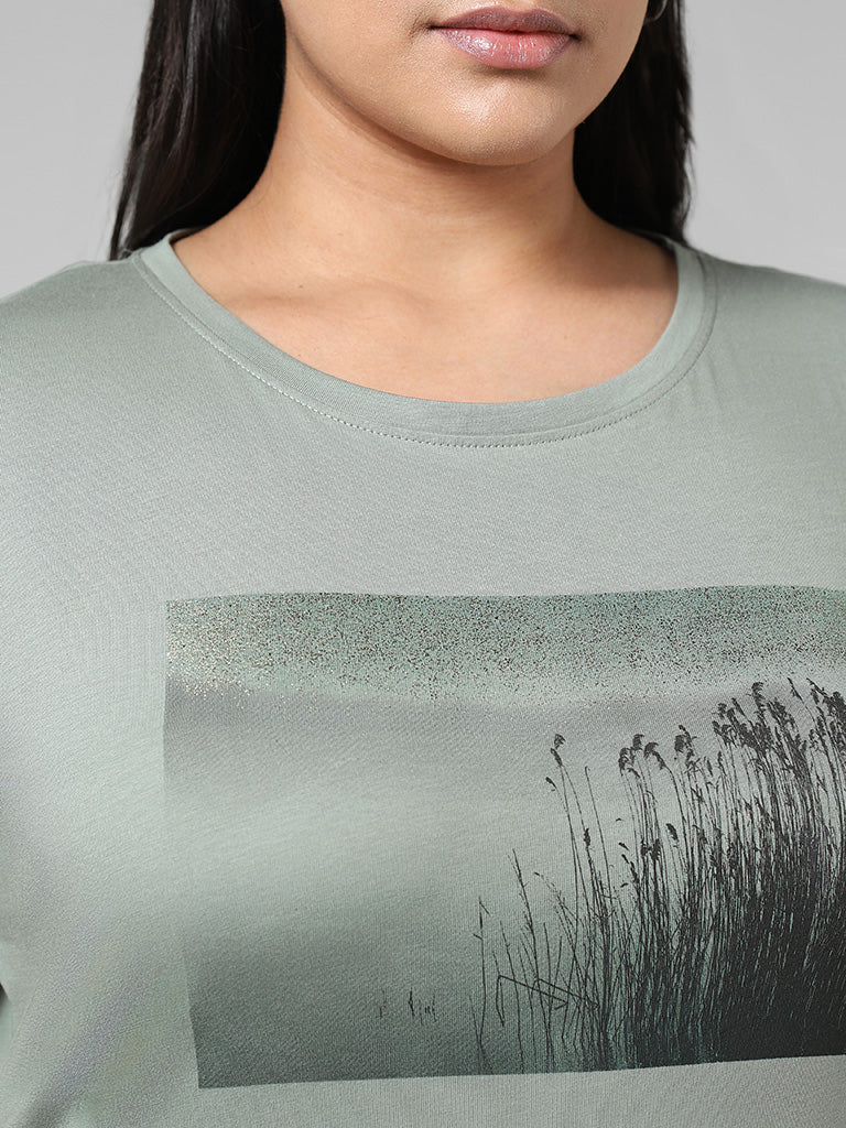 Gia Digital Printed Green Cotton T-Shirt